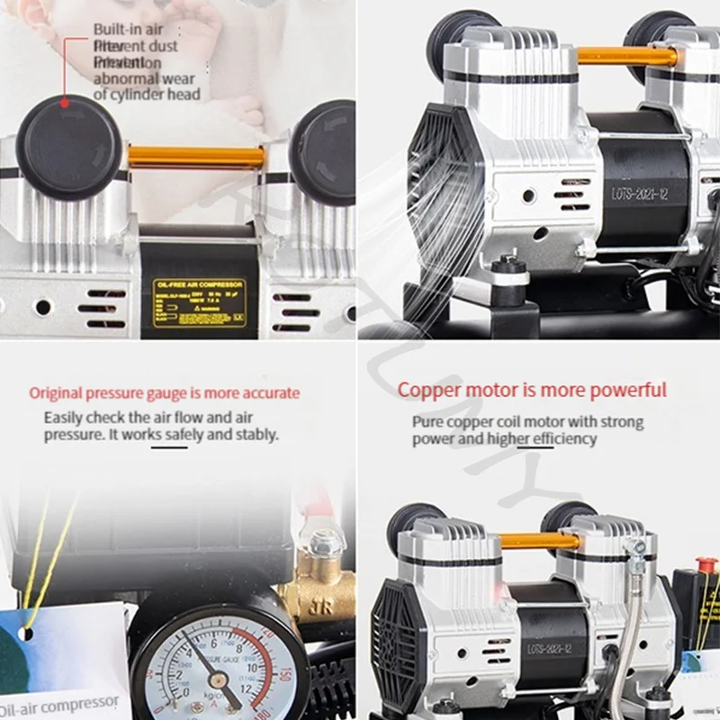 8L 小型エアコンプレッサー車のタイヤインフレーターポンプポータブルサイレントオイルフリーエアコンプレッサーポータブル木工エアポンプ