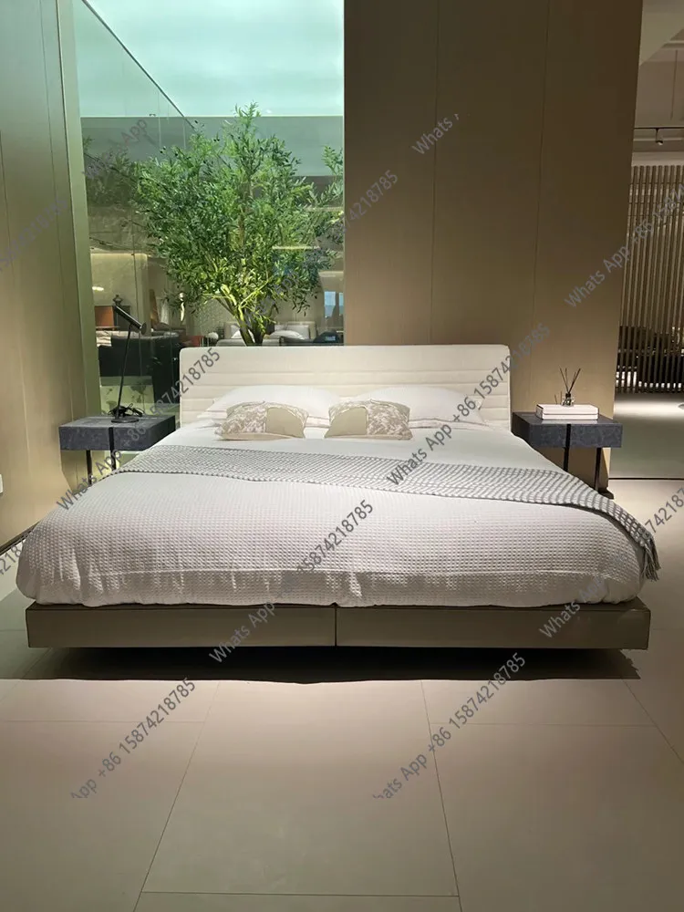 

B Bed Italian Minimalist Designer Suspended Cotton And Linen Fabric Saddle Leather Double 1.8 Master Bed Minimalist Minimalist I