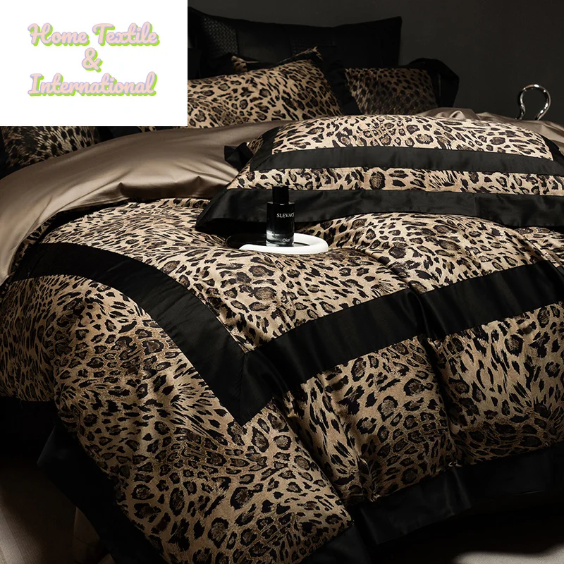 1000TC Egyptian Cotton Leopard Print Fashion Luxury Bedding Set Queen King Size Duvet Cover Flat/Fitted Bed Sheet Pillowcases