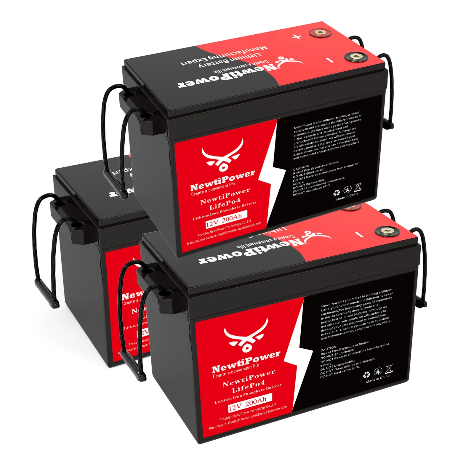 12V 200AH  1PC-4PCS 5120WH LiFePO4 Lithium Battery 150A BMS,5000- 10000+ Deep Cycle Lithium Iron Phosphate Battery Great For Winter Power Shortage, RV, Marine and Off Grid Applications NewtiPower