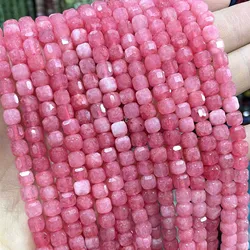 5-6MM Natural Faceted Stone Square Rhodochrosite Chalcedony Loose Spacer Beads For Jewelry DIY Making Bracelet Accessories