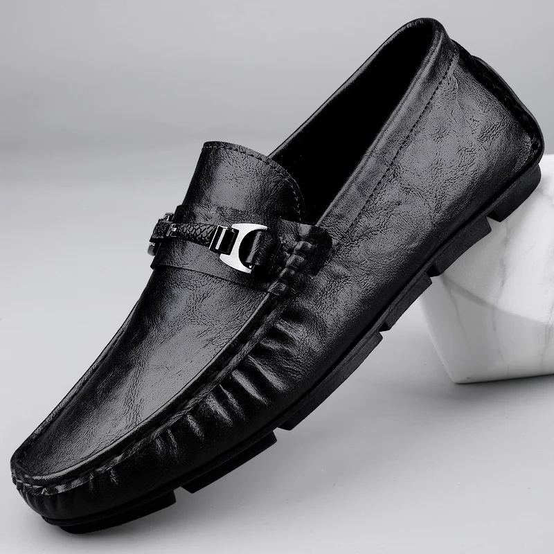 

Men's Handcrafted Two-layer Cowhide Loafers, Casual Driving Flat Shoes, Luxurious and Comfortable Deer Leather Shoes for Men