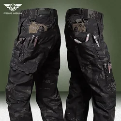 Calça preta camo cargo masculina, bolso múltiplo ao ar livre, calça impermeável Ripstop, resistente ao desgaste, treinamento, pesca, calça de trabalho, outono