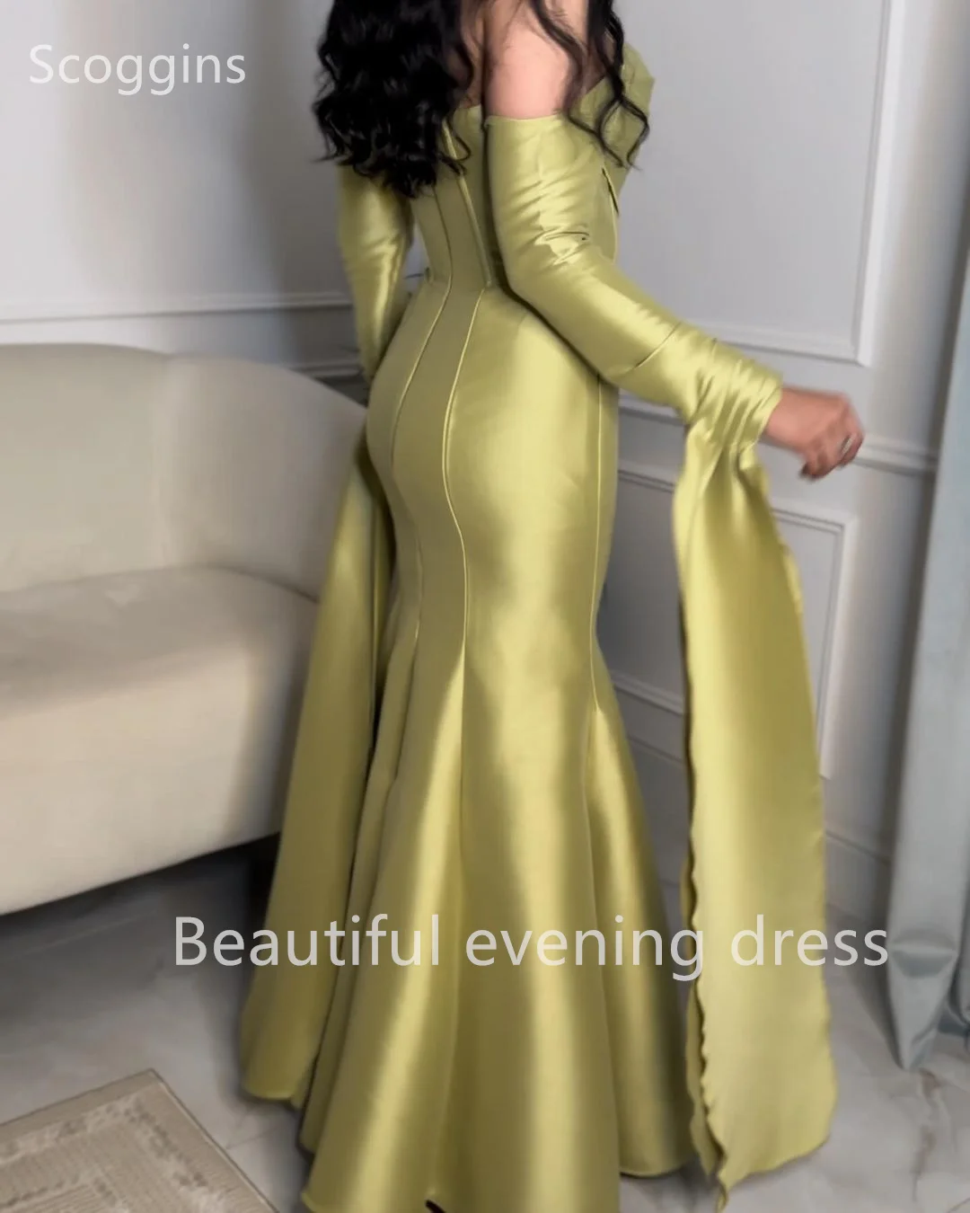 Scoggins Mermaid Sweetheart Zipper Up Floor-Length Long Sleeves Satin Lining Evening Dresses Party Dresses Elegant Party Dresses