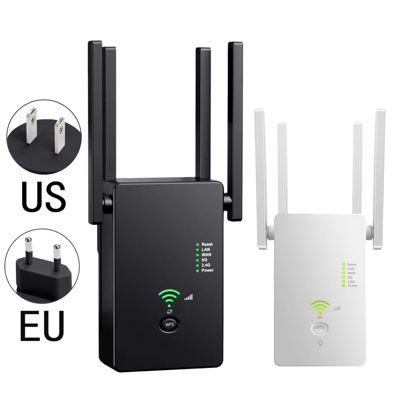 1200M/300M WiFi Extender, Dual Band 5G/2.4G Signal Booster, Wireless Repeater for Home Router, US/EU Plug