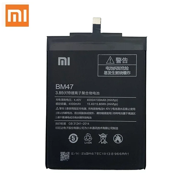 100% Original  Redmi 3S 3Pro Battery BM47 XiaoMi Redmi 3X Hongmi 3 S Pro High Quality Real Capacity 4000mAh Battery