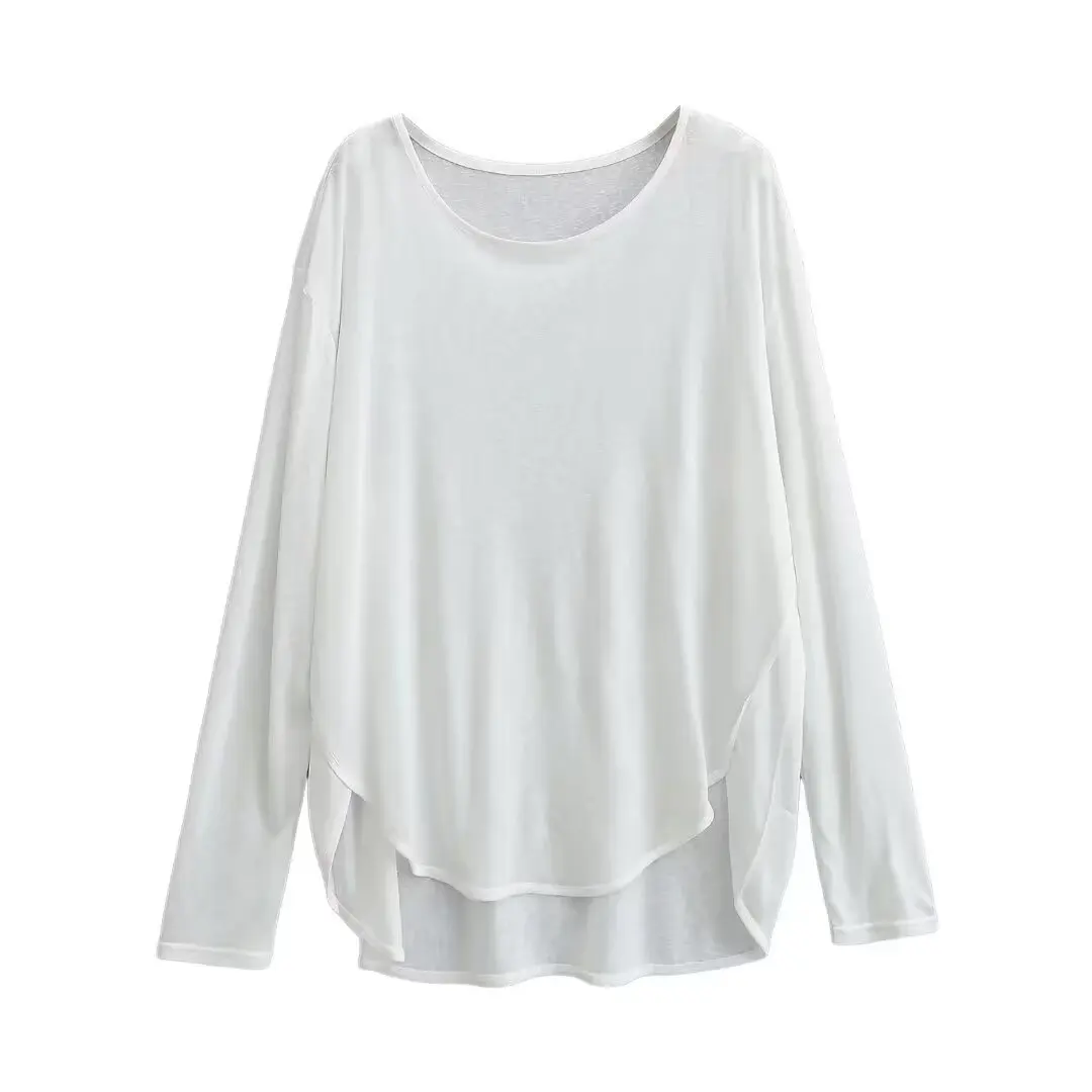 오버사이즈 루즈핏 여성용 긴팔 티셔츠 얇고 통기성 좋은 스트릿 스타일 여름 상의 레이지 캐주얼 루즈핏 햇빛 가리개 셔츠