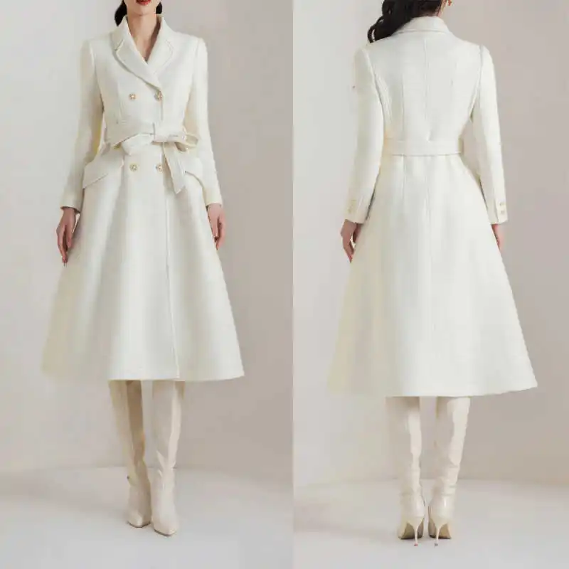 

French Style Wool Women's Coat 1 Pieces Slimming Blazer Double Breasted Winter Warm Coats Clothing Customized