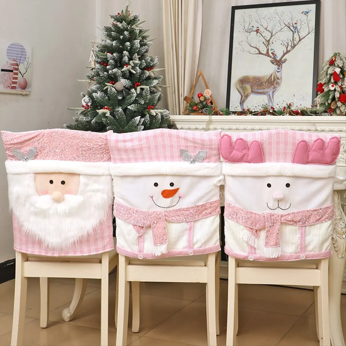 Learned- Christmas Chair Covers Pink Christmas Chair Back Covers for Dining Room Cute Christmas Snowman Chair Cover Chair Covers