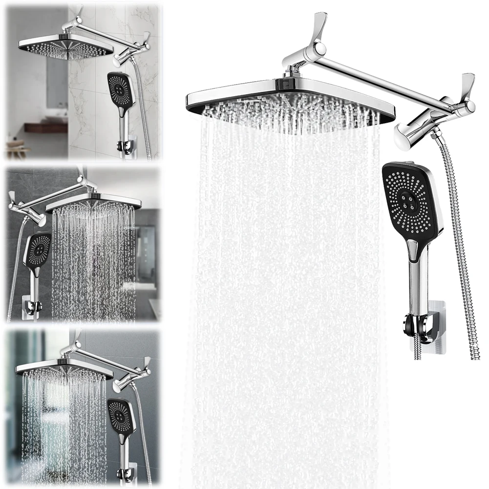 Shower System Set Bathroom 12In Supercharge Rain Showers Faucet 3+1 Settings Top Spray Wall-Mount Shower Set with Extension Arm