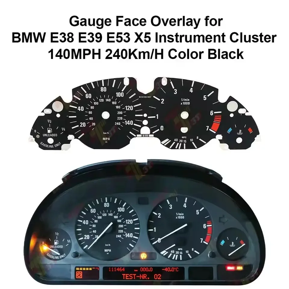 140MPH 240km/h 320KM/H Gauge Face Overlay for BMW E38 E39 E53 X5 Instrument Cluster