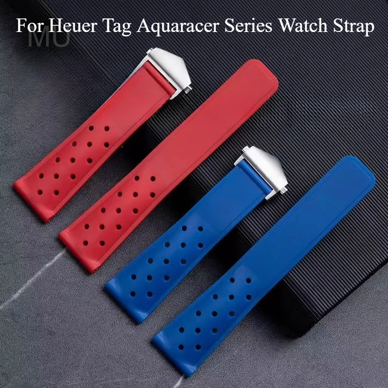 Super atmungsaktives Design, Silikon-Uhrenarmband mit mehreren Löchern für Tag Heuer Aquaracer-Serie, weiche, schweißfeste Uhrenarmbänder, 22 mm