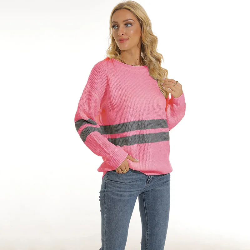 Women's Sweater 2023 Autumn And Winter New Fashion Europe And The United States Striped Casual Large Size Knit Sweater