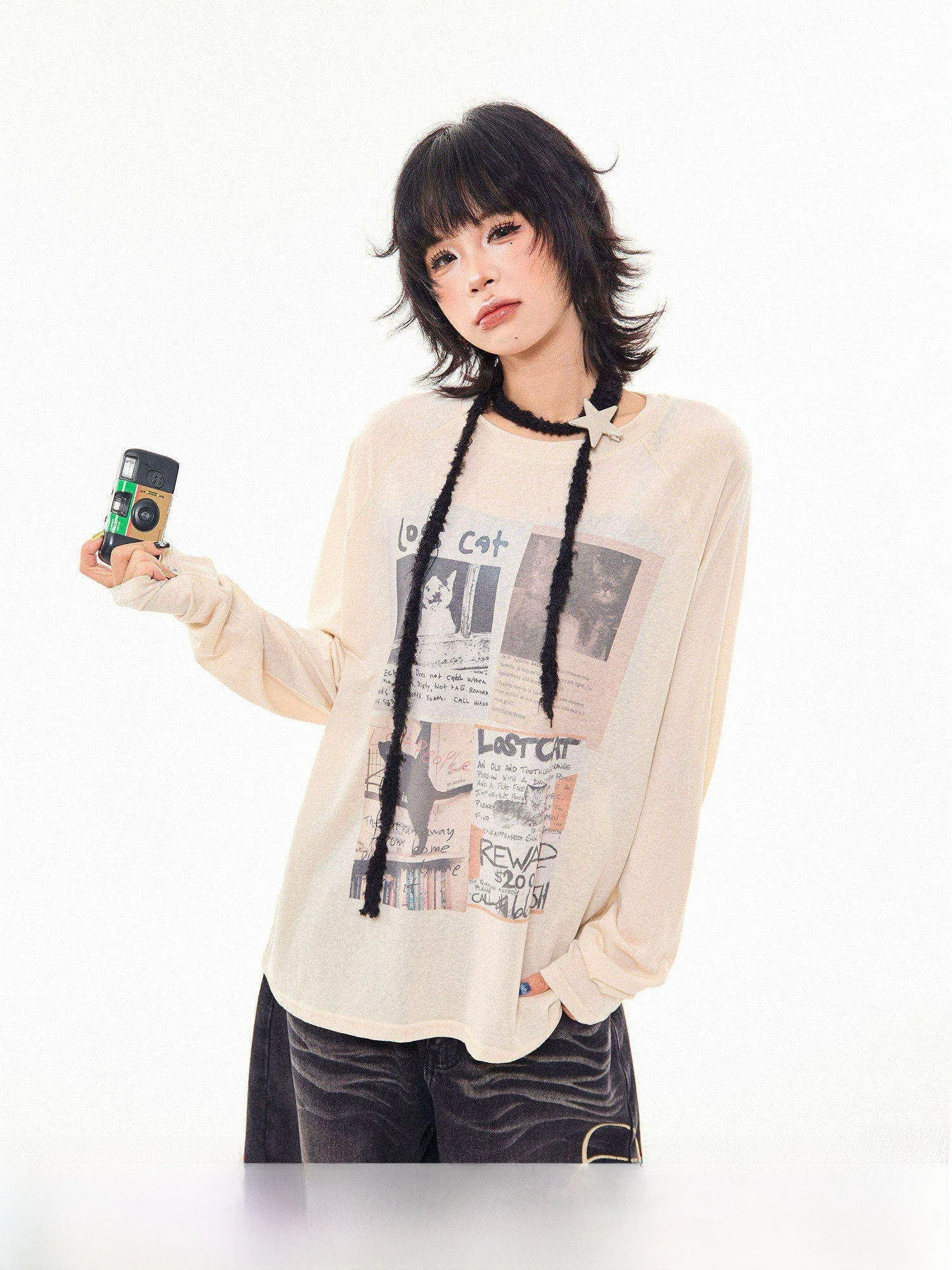 

Летний тонкий свободный дышащий топ MIKYO в американском ретро-стиле с защитой от солнца, с принтом, из смесового хлопка