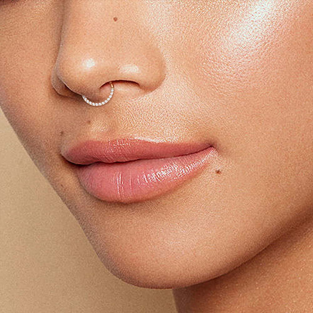 1/10PCS G23 Titanium Nose Rings Septum Clicker Ear Cartilage Tragus Helix Daith Earrings Hoops 16G 18G CZ Body Piercing Jewelry
