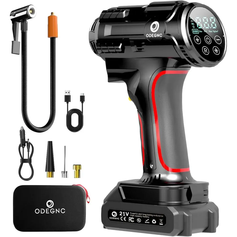 

Портативный насос для подкачки шин с аккумулятором 10000 мАч и двойной системой питания - в 2 раза быстрее (35 л/мин), с автоматическим отключением и цифровым манометром для автомобилей и внедорожников