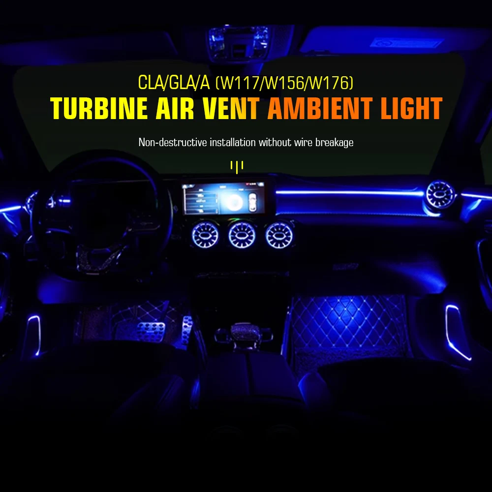 12/64 colori luci ambientali decorare lampada led prese d'aria per auto ugello di turbina per Mercedes-Benz A/CLA W176/CLA W117/GLA W156 13-18