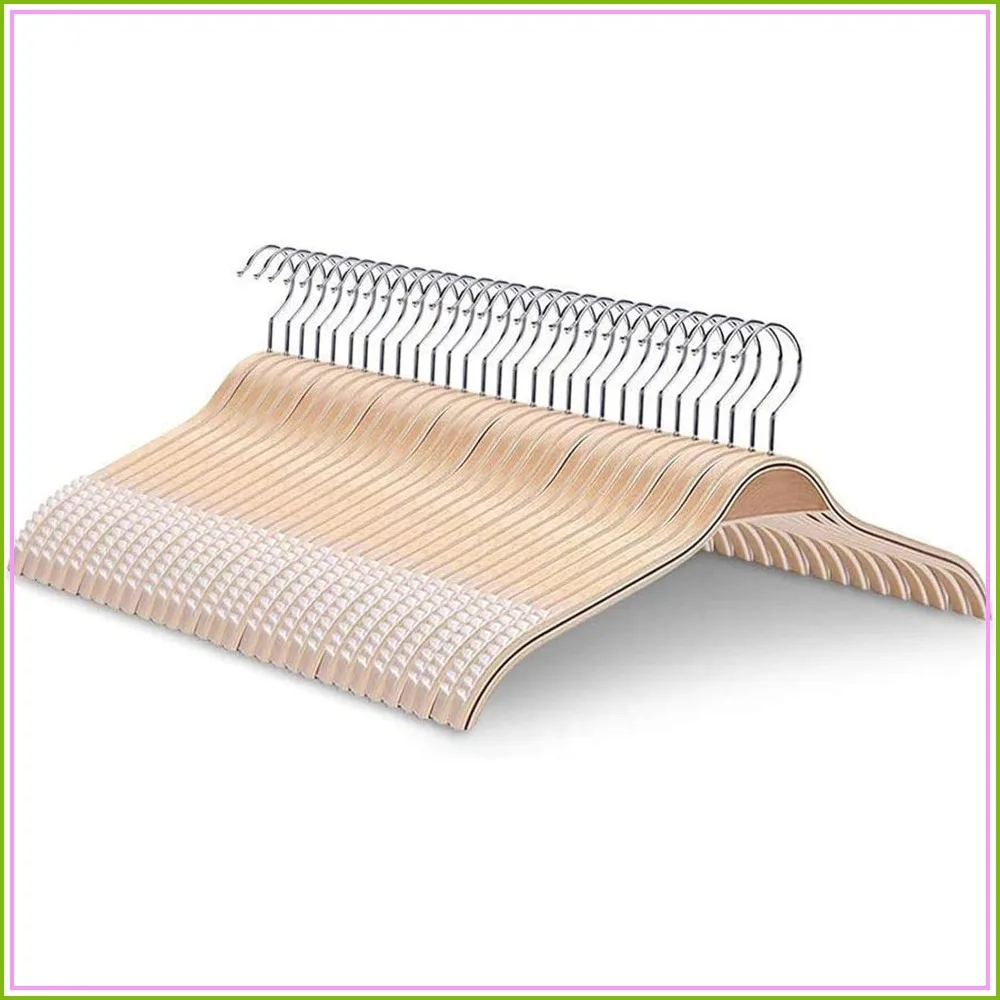 

JS Hanger Lightweight Non Slip Wooden Hangers - 30 Pack Heavy Duty Wood Coat Hangers with Soft Stripes for Camisole, Jacket, Dress, Sweater, Natural Finish
