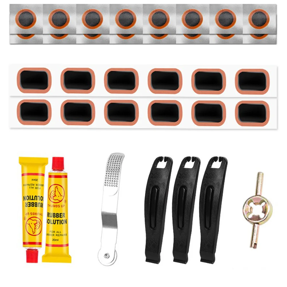 Bike Lnner Tube Repair Kit Bike Tire Patch Kit With Glue File Piece Metal Tire Levers For Outdoor Cycling Motorcycle Inner Tubes