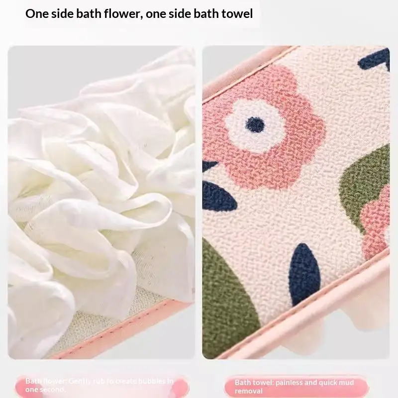 2 In 1 Dual Purpose Bath Back Scrubber Strap Exfoliating Body Scrub Towel Bubble Shower Sponge For Household Bathroom Bath Use
