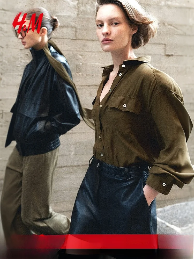 

Casual Fashion Women's Shirt H&M Summer 2026 Viscose New Style Loose Fit Long Sleeve Button Detail Collar Design