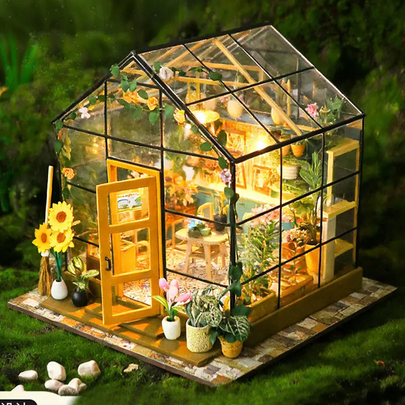 

DIY Flower House Wooden Doll House Kit Handmade 3D Puzzle Assembly Building Toy Home Bedroom Decoration With Furniture DollHouse