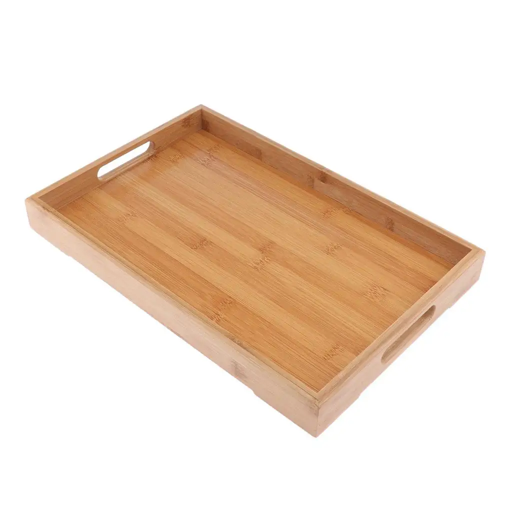 Bamboo Serving Tray Breakfast Tray &Handles Friendly Material