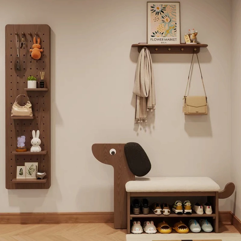 باب مقعد تغيير حذاء الجرو من الخشب الصلب، رف أحذية إبداعي لطيف منزلي يرتدي باب مقعد الأحذية، خزانة أحذية للجلوس
