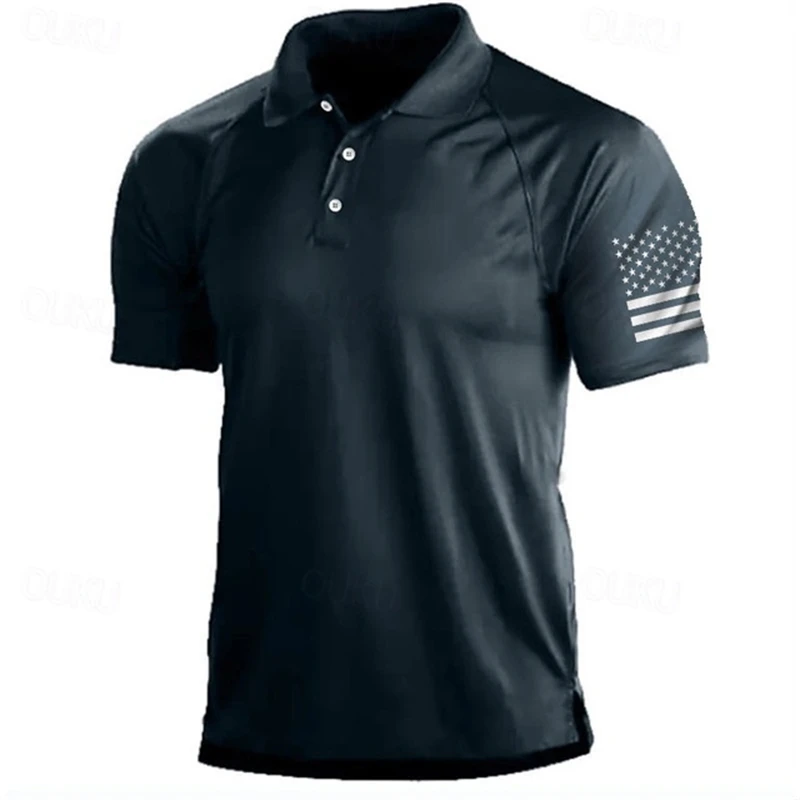 3D Print USA Flag Pattern Polo Shirt For Men Vintage Outdoor Daily Wear Summer Fashion Casual Sport Golf Shirt Men  Lapel Tops