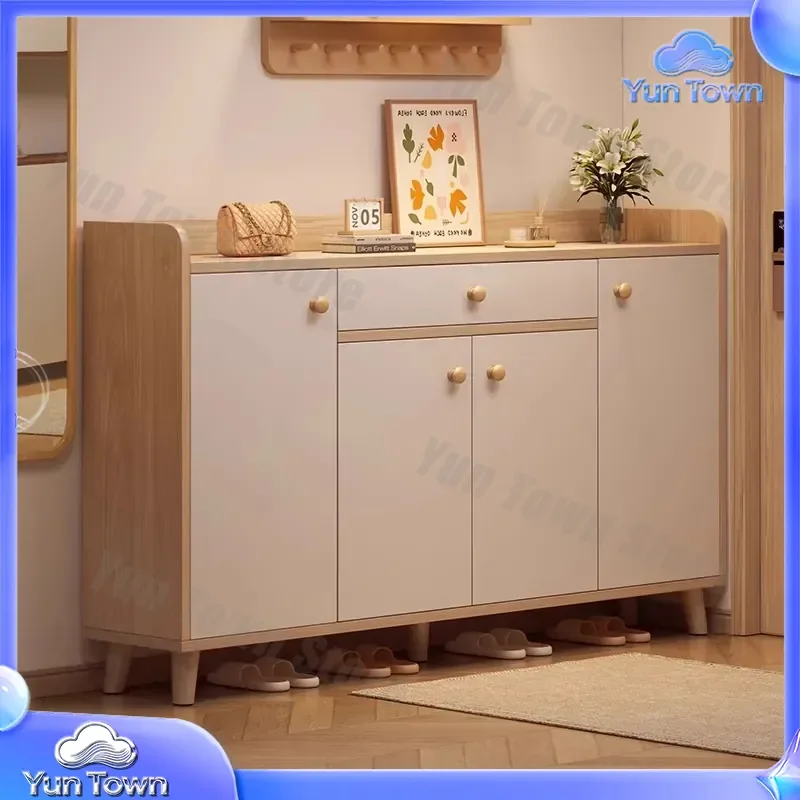 Solid Wood Shoe Cabinet for Home Door Entrance 2025 Indoor Storage Locker Multi-Layer Integrated Shoe Rack Entryway Furniture