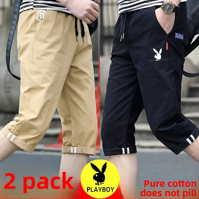 

Men's Cotton 7/8 Length orts Summer Spor Loose Casual Pants Straight Leg Zipper ket Anti-Wrinkle Youthful