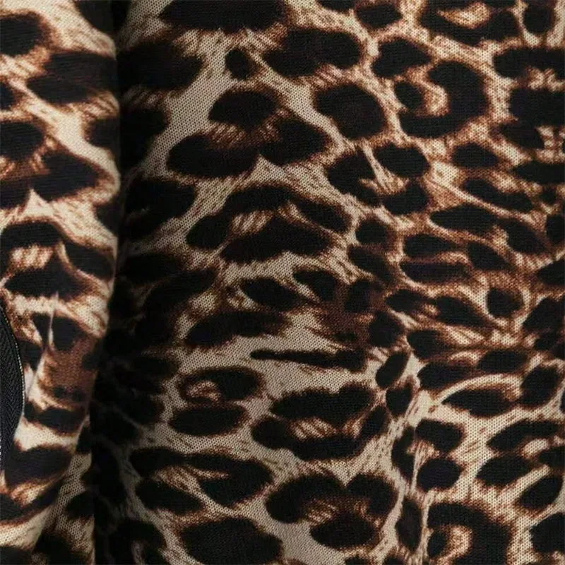 Outono novo leopardo impressão plus size casual casaco de cor sólida, casaco feminino de manga comprida com zíper