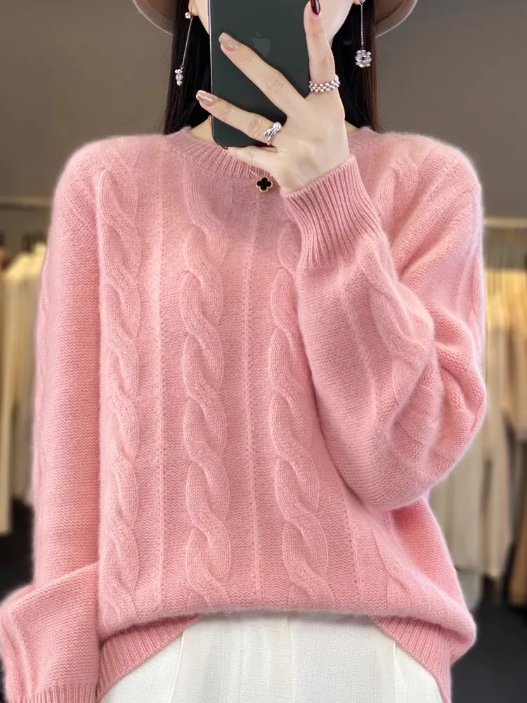 

Autumn and Winter New Knitting Sweater Loose Ladies O-neck Knit Pullover Fashion Loose Warm Bottoming Shirt Top 2024 Female R248