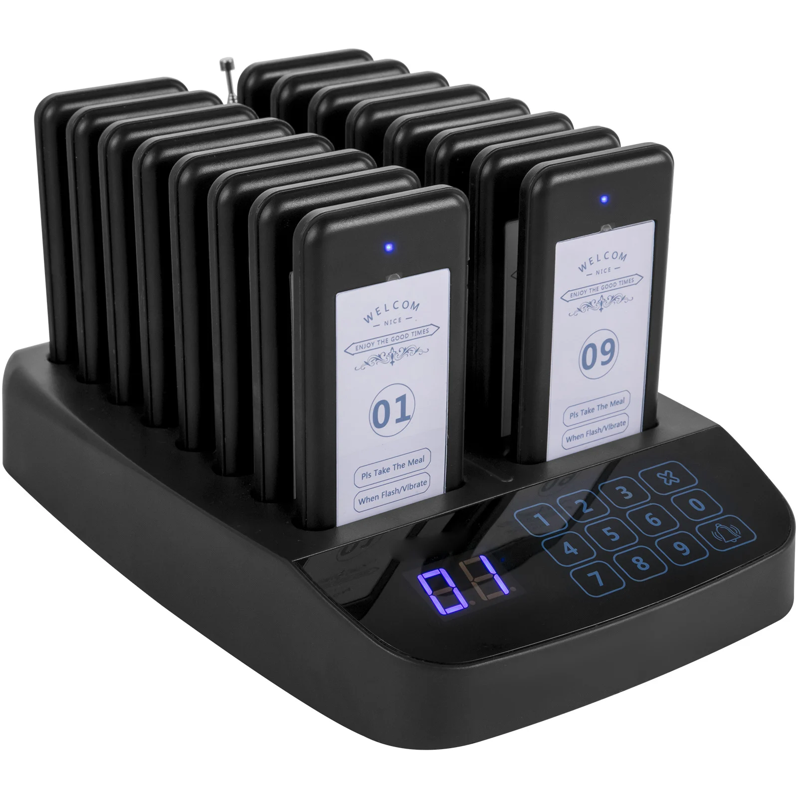 SucceBuy téléavertisseur de sonnerie de Restaurant sans fil 16 sous-verres système d'appel d'invité de radiomessagerie pour café Dessert Burger Shop camion de nourriture