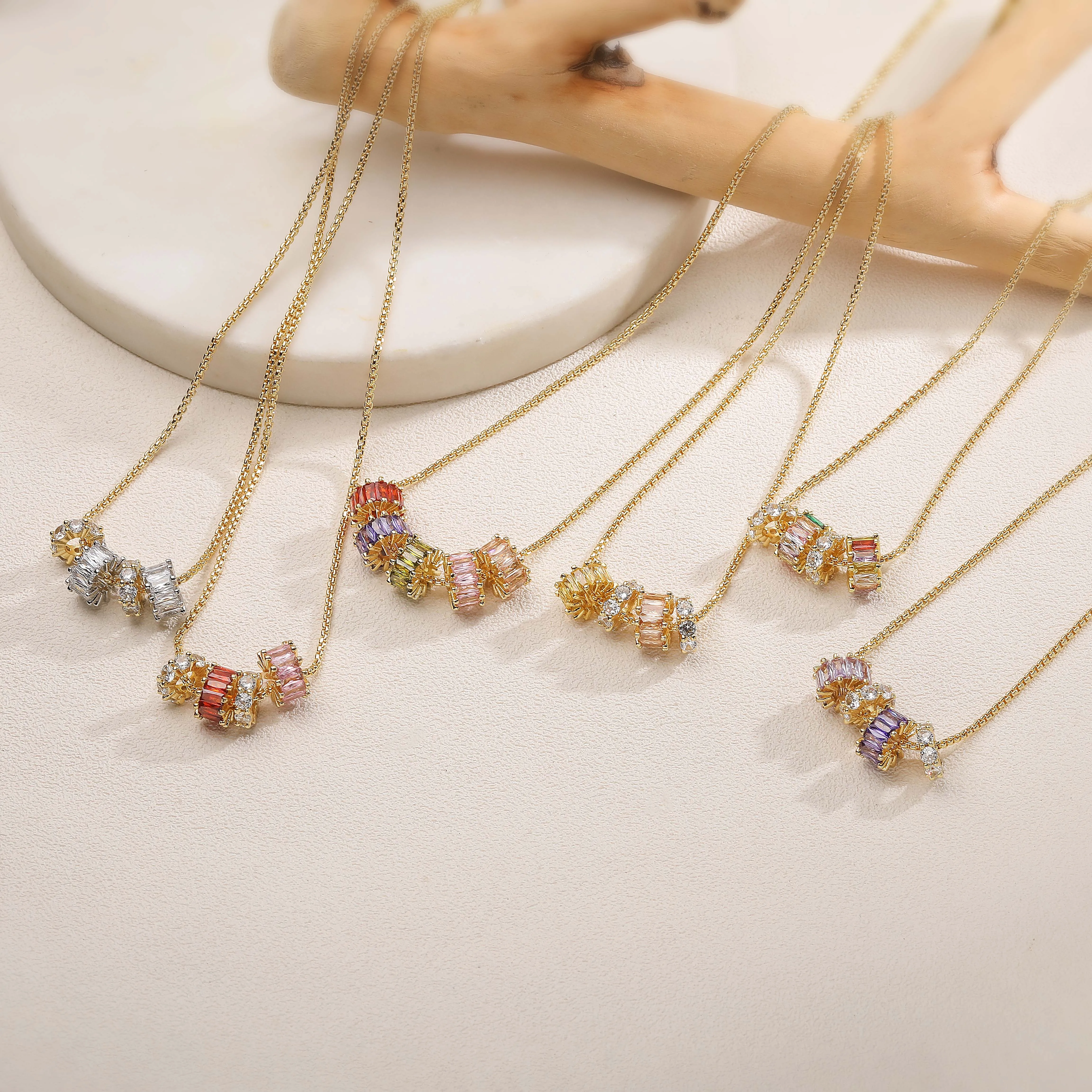 Square Zircon Tire Bead Necklace Colourful Bead Necklace Unisex Couple's Minimalist Jewellery 1 Piece