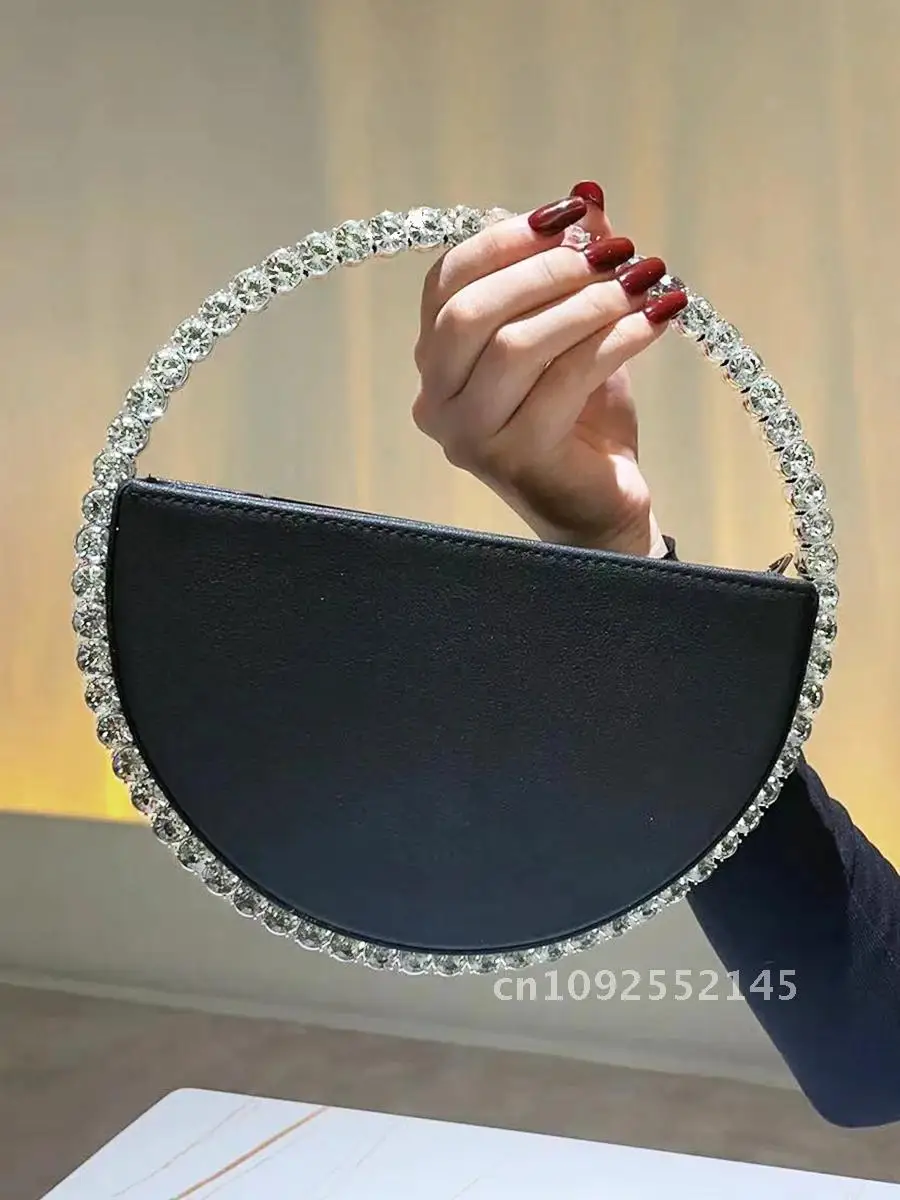 

Round Ring Evening Bag Trendy Faux Leather Handbags Clutch Elegant Party Purse Prom Wedding Women's For