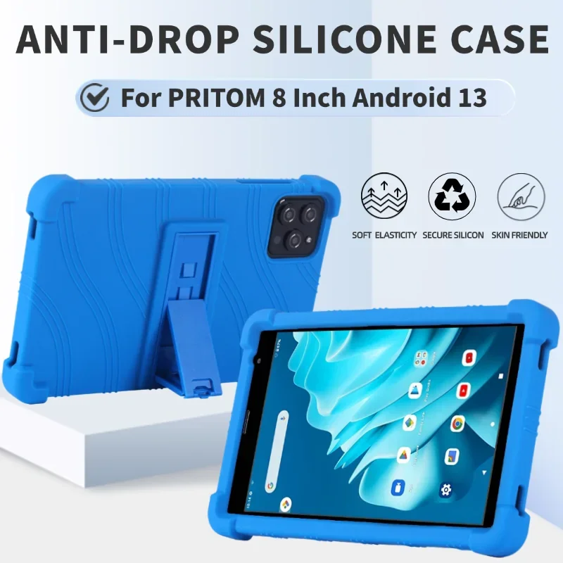 For PRITOM 8 Inch Tablet Android 13 Kickstand Coat Shockproof Cover Tablet Case Soft Silicon Stand Protective Shell