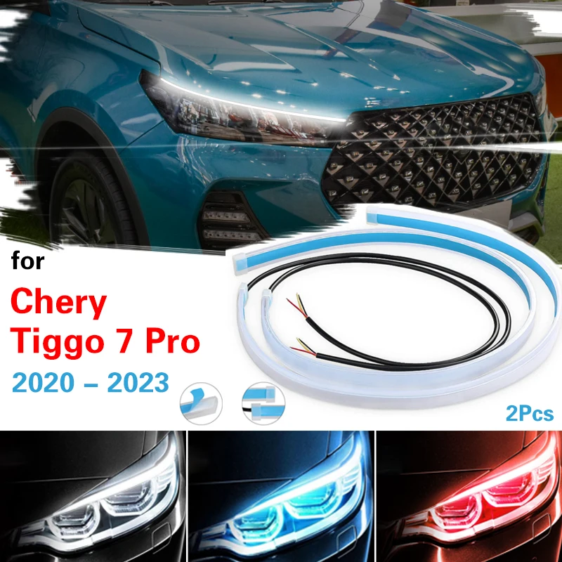 2pcs 12V Car Daytime Running Light Flexible Flow DRL LED Strip Auto Headlights Turn Signal Lamp For Chery Tiggo 7 Pro 2020-2023