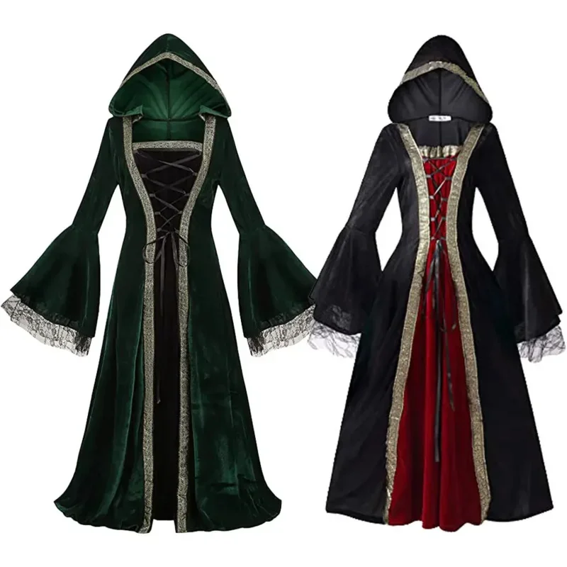 A Women Celtic Medieval Floor Length Dress Cosplay Costumes Carnival Middle Ages Stage Performance Gothic Court Victoria Dresses