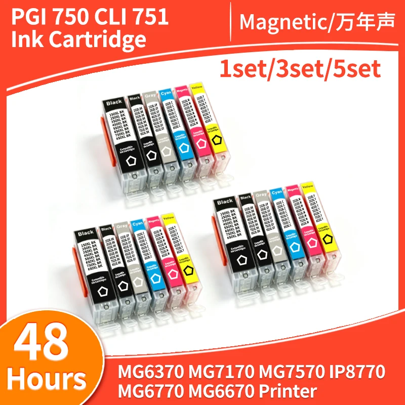 1-5set PGI 750 CLI 751 PGI-750 CLI-751 ink Cartridge Compatible for Canon MG6370 MG7170 MG7570 IP8770 MG6770 MG6670 Printer