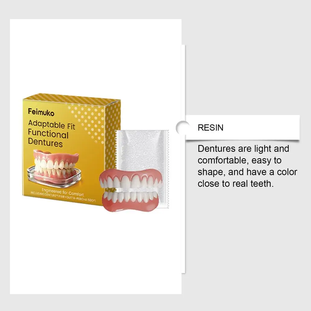 Feimuko Functional Dentures Silicone False Teeth Snap in Smile Cosmetic Upper Lower Teeth Covers with Thermal Fitting Beads Kit