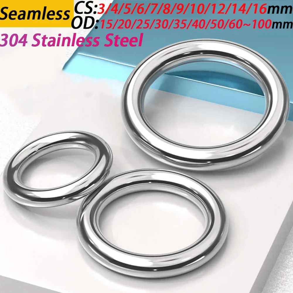 Circular O Ring 304 Stainless Steel Seamless Washer Smooth Solid Metal O-Ring for DIY Rigging Marine Boat Hammock Solid ORings