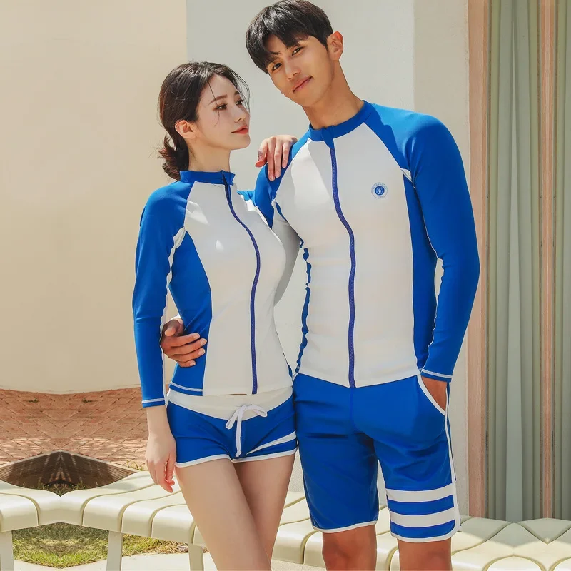 

Couple Diving Suit Split Long Sleeve Swimsuit 2025 New Conservative Flat Angle Sports Surfing Large Size Solid Swimsuit