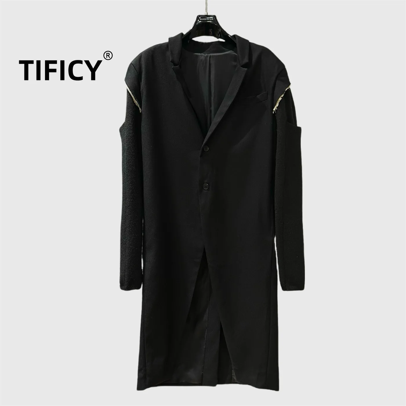 High Street Women's Dark RO Style Runway Fringe Windbreaker Long Suit Woven Ribbon Runway Design Sense Coat trench Jacket