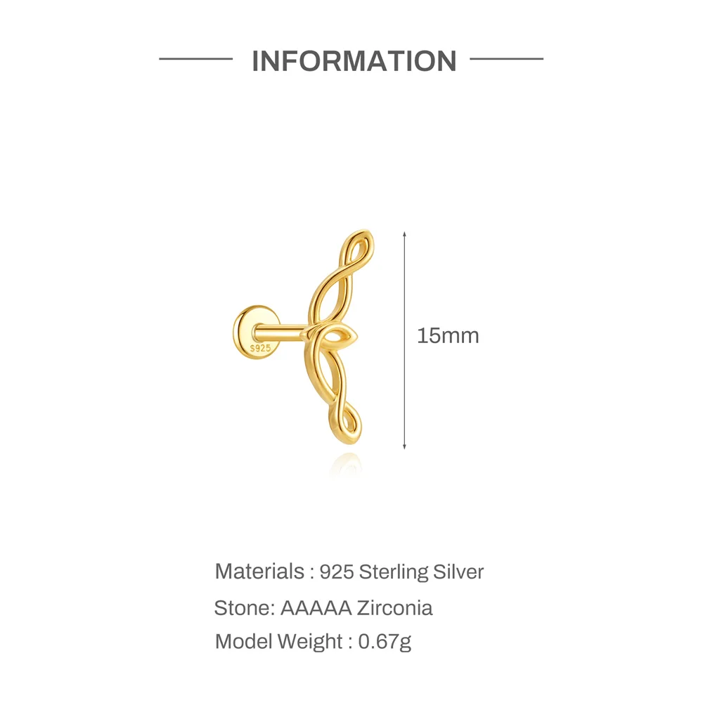 CANNER 925 Sterling Silver Gothic Smooth Minimalist Lines,Rattan Branches for Women INS Personalities Flat Back Piercing Earring view 5