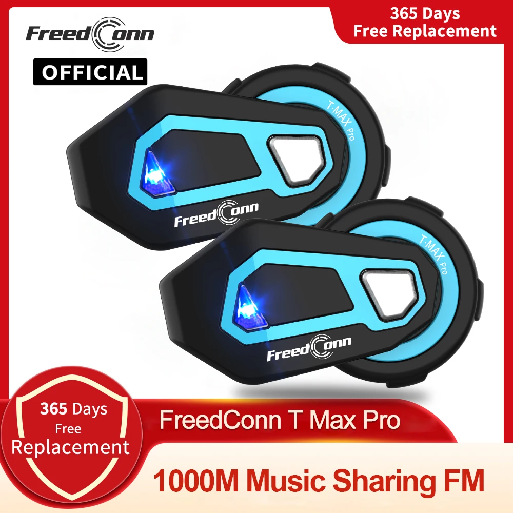 Freedconn T Max Pro Motorcycle Intercom Helmet Headset Bluetooth 5.0 6 Riders 1200M FM Motor Interphone Communicator Earphone