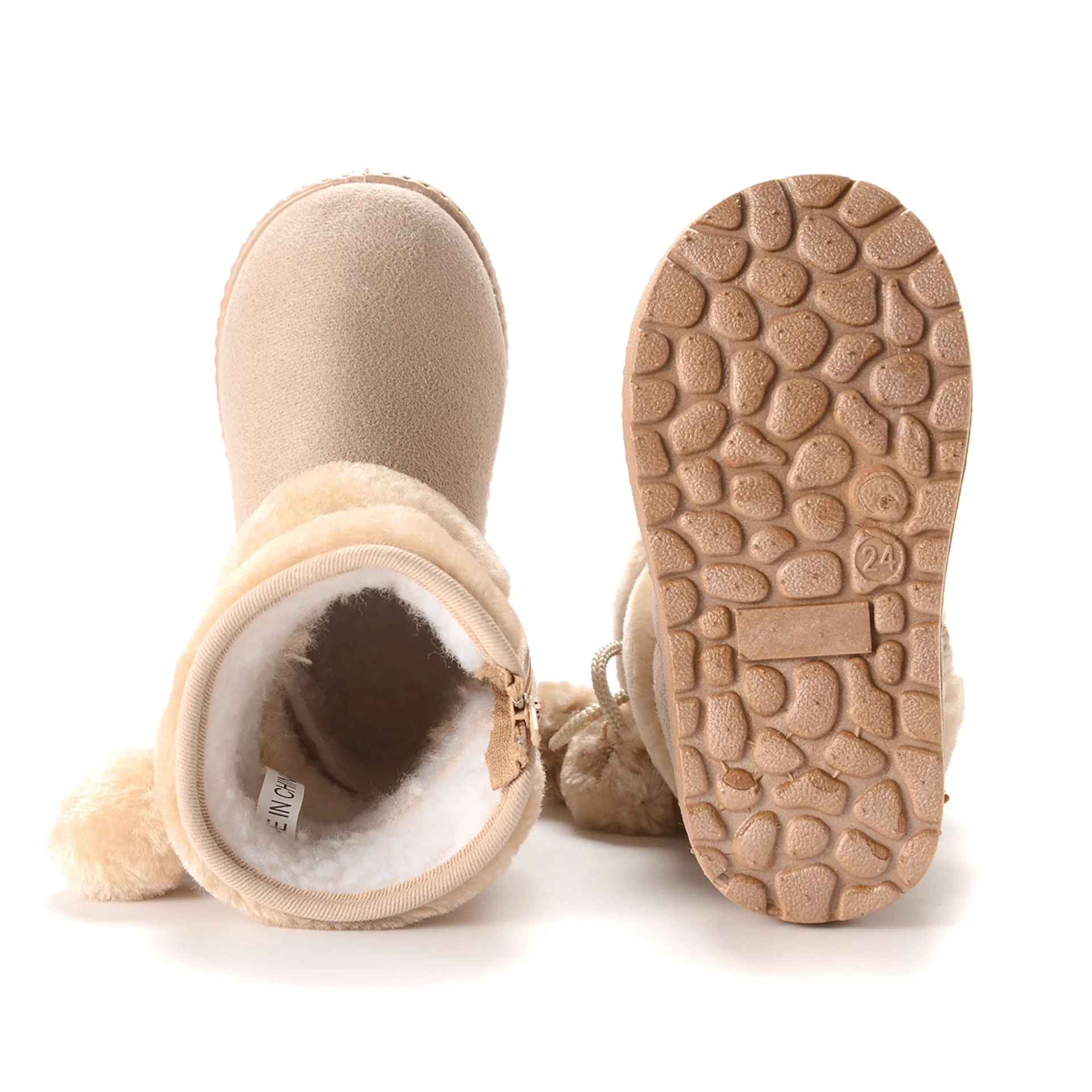 Neue Winterstiefel für Jungen und Mädchen, mit dicker Polsterung und Pompons, rutschfeste, weiche Wildleder- und Baumwollstiefel für Kinder, lässige, modische Stiefel für Babys und Teenager. – Detail 13