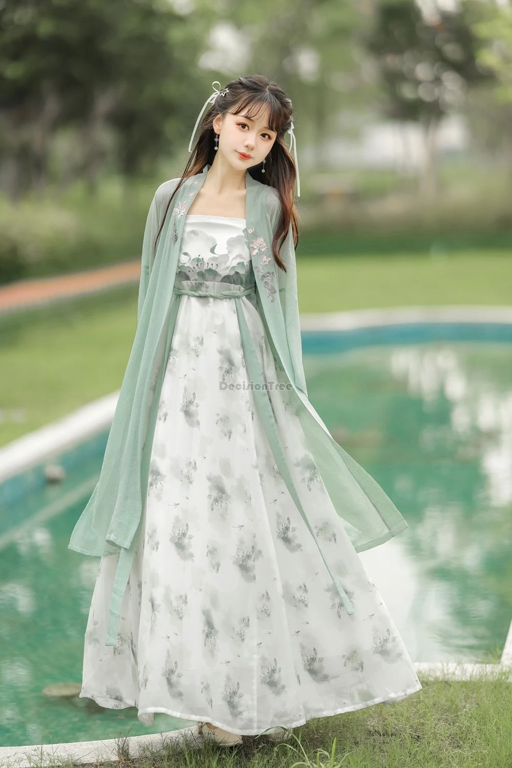 2024 daily improved chinese song hanfu set exquisite lotus printing waist cinching suspended dress fairy embroidery cardigan