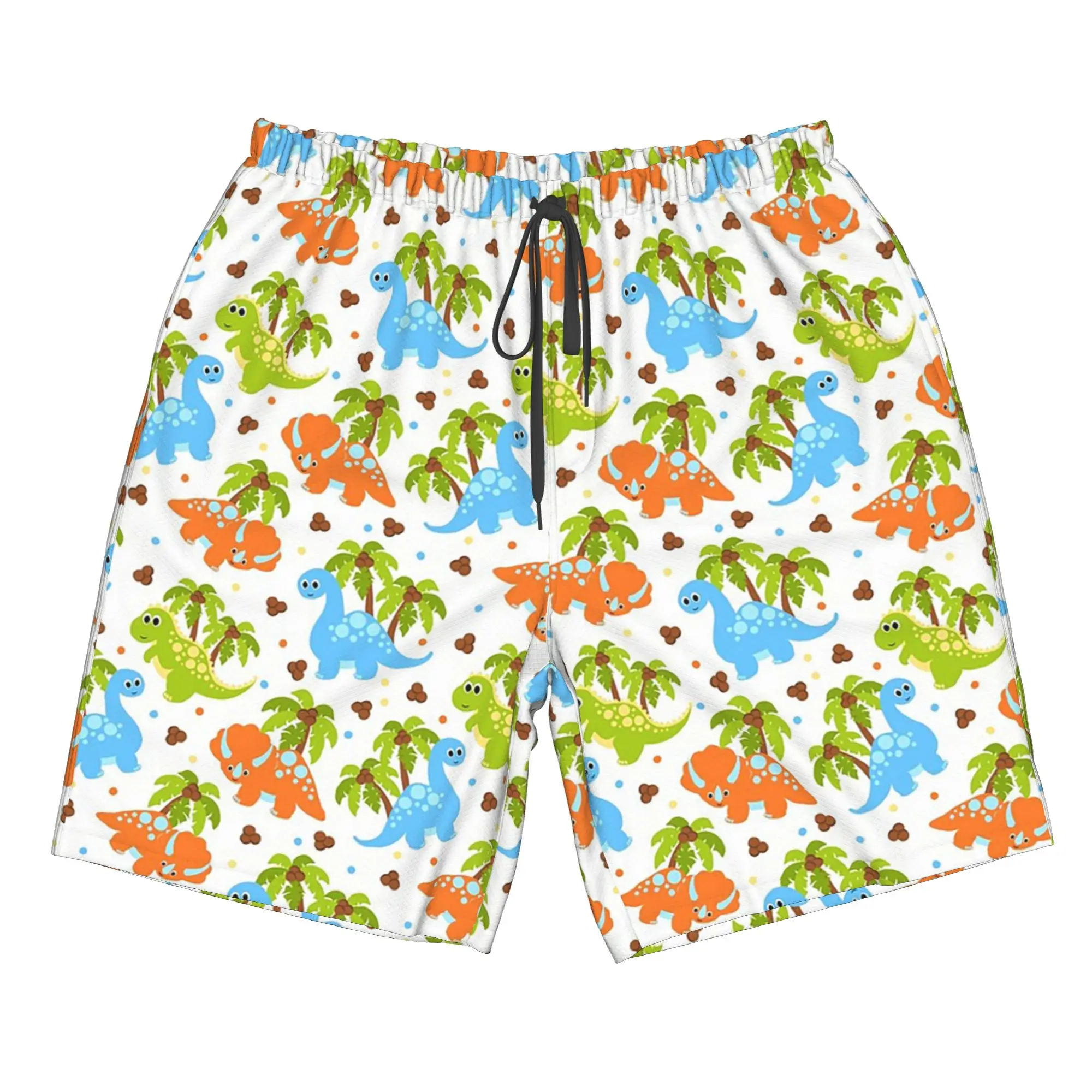 Colorful Dinosaur And Palm Tree Pattern Trunks Beach Board Shorts Casual Quick Dry Swim Summer Men Pants