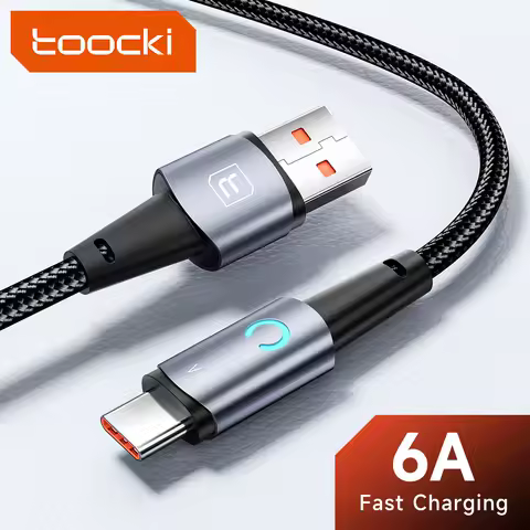 Toocki 6A 66W USB To Type C Cable Fast Charging For Huawei P50 Mate 40 30 Pro Xiaomi 13 Samsung S23 22 21 LED Indicator USB Cord